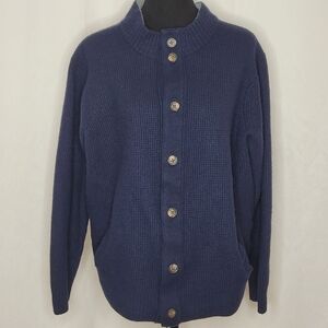 Peter Millar Men's Blue Wool Blend Waffle Knit Button Down Cardigan - Size XL